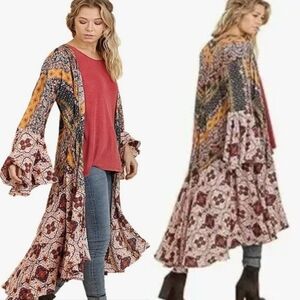 Altar'd State Bohemian Long Duster‎ Kimono Cardigan Multicolor Womens Size S
